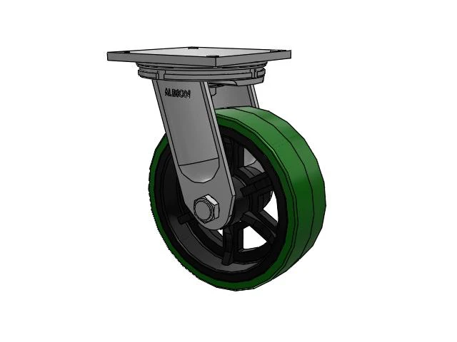 95 Series BBL Top Plate Swivel Caster with 12 x 4 Green Tread on Black Cast Iron Core PX - Thick Polyurethane (Cast Iron Core) Wheel