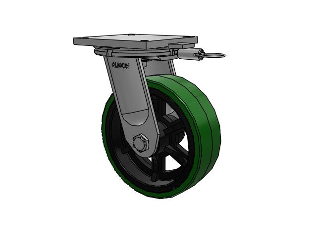 95 Series TRL Top Plate Swivel Caster with 12 x 4 Green Tread on Black Cast Iron Core PX - Thick Polyurethane (Cast Iron Core) Wheel