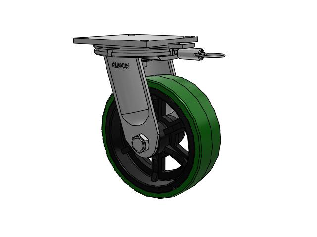 Roulette pivotante à plaque supérieure BBL série 95 avec bande de roulement verte 12 x 4 sur noyau en fonte noire PX - Roue en polyuréthane épais (noyau en fonte)