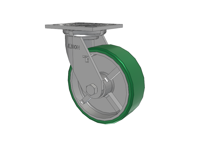 16 Series Top Plate Swivel Caster with 6 x 2 Green Tread on Silver Cast Iron Core PI - Polyurethane (Cast Iron Core) Wheel