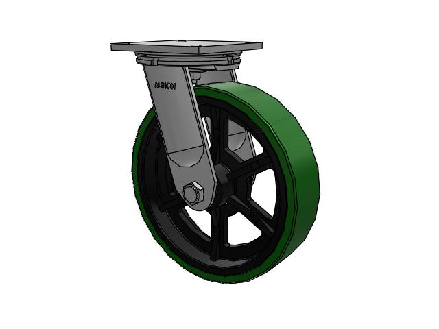 95 Series BBL Top Plate Swivel Caster with 16 x 4 Green Tread on Black Cast Iron Core PX - Thick Polyurethane (Cast Iron Core) Wheel