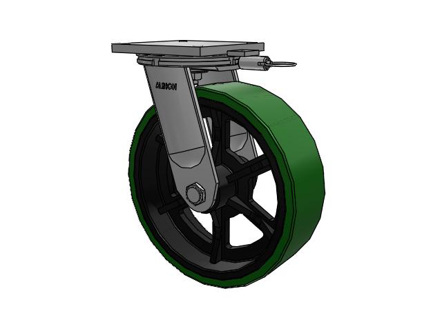 95 Series TRL Top Plate Swivel Caster with 16 x 5 Green Tread on Black Cast Iron Core PX - Thick Polyurethane (Cast Iron Core) Wheel