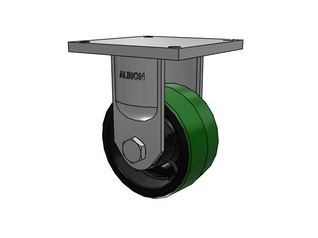 95 Series TRL Top Plate Rigid Caster with 8 x 4 Green Tread on Black Cast Iron Core PY - Polyurethane (Cast Iron Core) Wheel