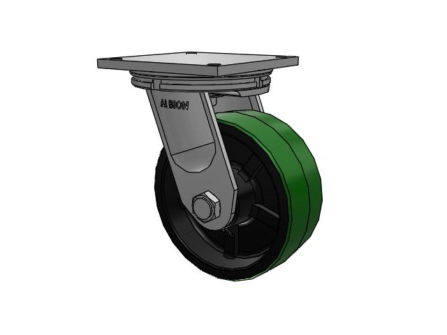 95 Series BBL Top Plate Swivel Caster with 10 x 4 Green Tread on Black Cast Iron Core PY - Polyurethane (Cast Iron Core) Wheel