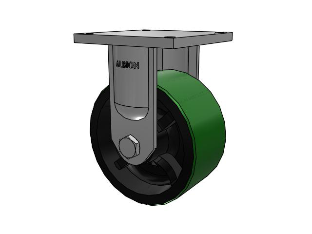 95 Series BBL Top Plate Rigid Caster with 10 x 5 Green Tread on Black Cast Iron Core PY - Polyurethane (Cast Iron Core) Wheel