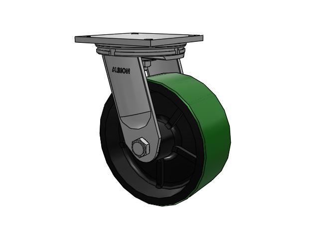 95 Series BBL Top Plate Swivel Caster with 12 x 5 Green Tread on Black Cast Iron Core PY - Polyurethane (Cast Iron Core) Wheel