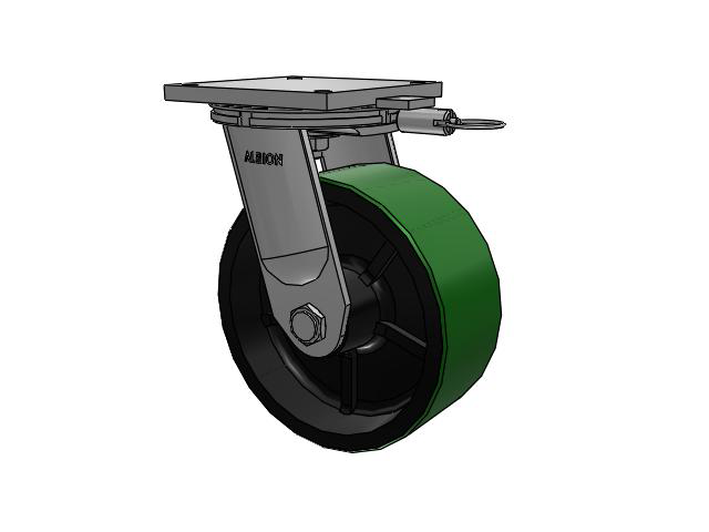 95 Series TRL Top Plate Swivel Caster with 12 x 5 Green Tread on Black Cast Iron Core PY - Polyurethane (Cast Iron Core) Wheel
