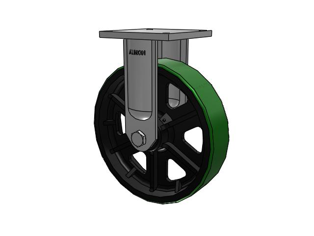 95 Series TRL Top Plate Rigid Caster with 16 x 4 Green Tread on Black Cast Iron Core PY - Polyurethane (Cast Iron Core) Wheel