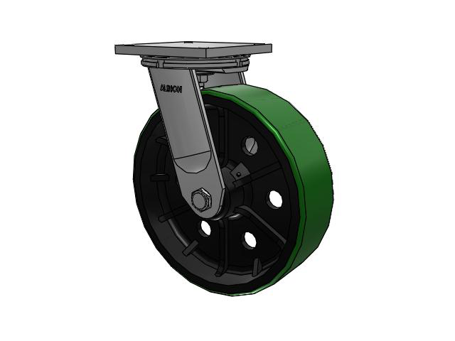 95 Series TRL Top Plate Swivel Caster with 16 x 5 Green Tread on Black Cast Iron Core PY - Polyurethane (Cast Iron Core) Wheel