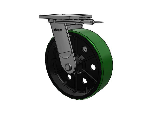 95 Series TRL Top Plate Swivel Caster with 16 x 5 Green Tread on Black Cast Iron Core PY - Polyurethane (Cast Iron Core) Wheel
