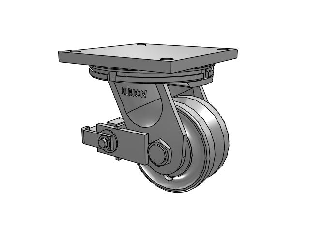 95 Series TRL Top Plate Swivel Caster with 6 x 3 Clear Coat Enamel VF - Drop-Forged Steel V-Groove Wheel and Poly Cam Brake