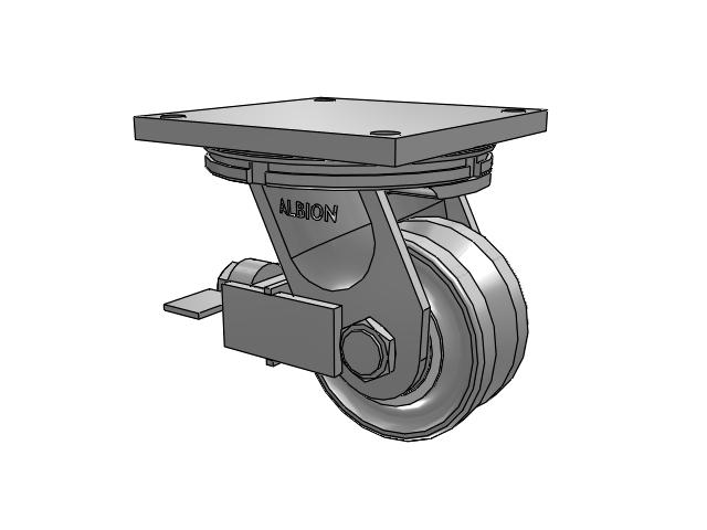 95 Series TRL Top Plate Swivel Caster with 6 x 3 Clear Coat Enamel VH - Drop-Forged Steel V-Groove Wheel and Face Brake