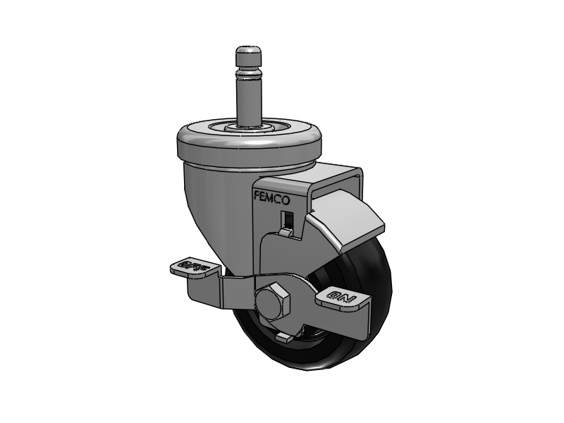 A-Line 1 1/4 Inch Wide Casters Grip Ring Stem Caster with 3 x 1.25 Polyolefin (POD) Wheel and Side Tread Lock Brake