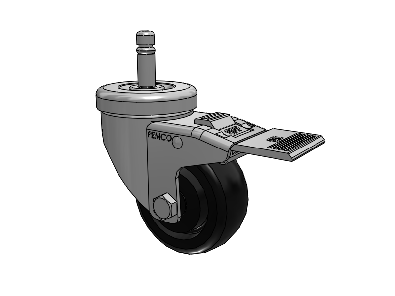 A-Line 1 1/4 Inch Wide Casters Grip Ring Stem Caster with 3 x 1.25 Polyolefin (POD) Wheel and Total Lock Brake