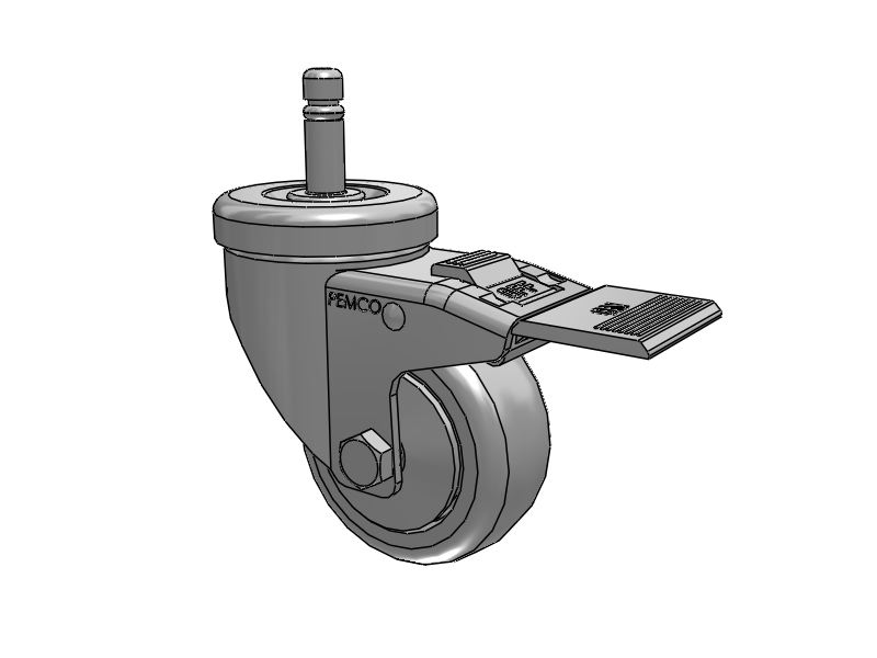 A-Line 1 1/4 Inch Wide Casters Grip Ring Stem Caster with 3 x 1.25 Thermo-Rubber (TPR) Wheel and Total Lock Brake