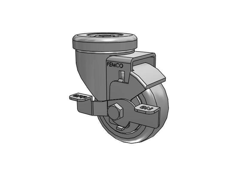 A-Line 1 1/4 Inch Wide Casters Hollow Kingpin Caster with 3 x 1.25 Thermo-Rubber (TPR) Wheel and Side Tread Lock Brake