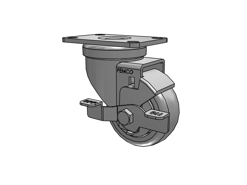 A-Line 1 1/4 Inch Wide Casters Top Plate Swivel Caster with 3 x 1.25 Thermo-Rubber (TPR) Wheel and Side Tread Lock Brake