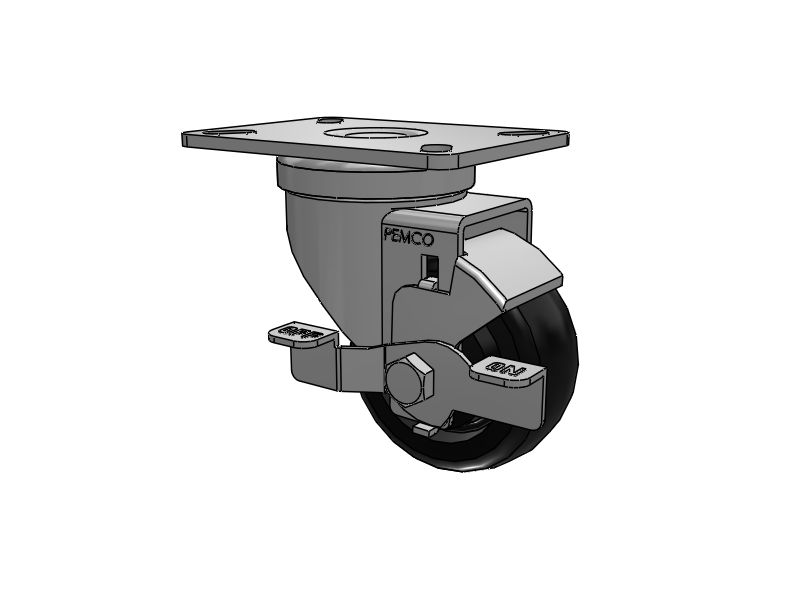 A-Line 1 1/4 Inch Wide Casters Top Plate Swivel Caster with 3 x 1.25 Polyolefin (POD) Wheel and Side Tread Lock Brake