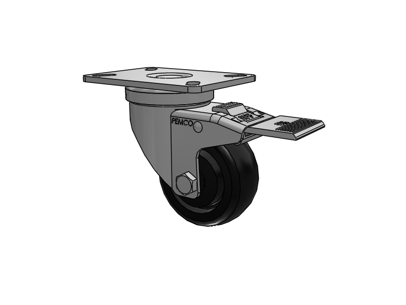 A-Line 1 1/4 Inch Wide Casters Top Plate Swivel Caster with 3 x 1.25 Polyolefin (POD) Wheel and Total Lock Brake