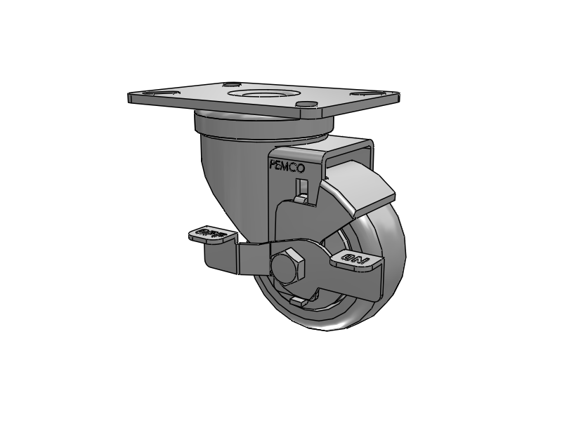 A-Line 1 1/4 Inch Wide Casters Top Plate Swivel Caster with 3 x 1.25 Thermo-Rubber (TPR) Wheel and Side Tread Lock Brake