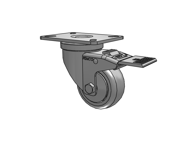 A-Line 1 1/4 Inch Wide Casters Top Plate Swivel Caster with 3 x 1.25 Thermo-Urethane (TPU) Wheel and Total Lock Brake