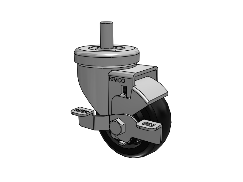 A-Line 1 1/4 Inch Wide Casters Threaded Stem Caster with 3 x 1.25 Polyolefin (POD) Wheel and Side Tread Lock Brake