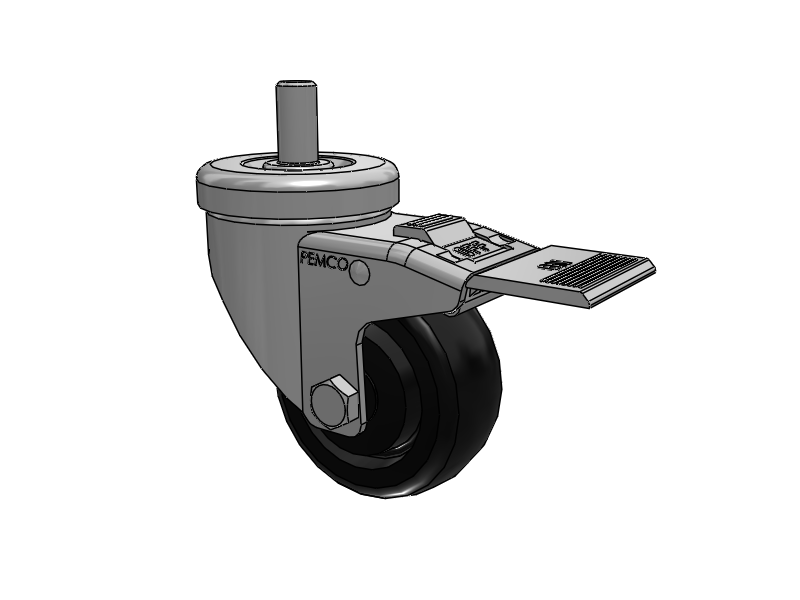 A-Line 1 1/4 Inch Wide Casters Threaded Stem Caster with 3 x 1.25 Polyolefin (POD) Wheel and Total Lock Brake