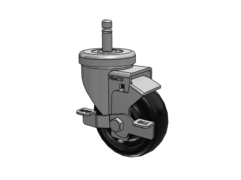 A-Line 1 1/4 Inch Wide Casters Grip Ring Stem Caster with 3.5 x 1.25 Polyolefin (POD) Wheel and Side Tread Lock Brake