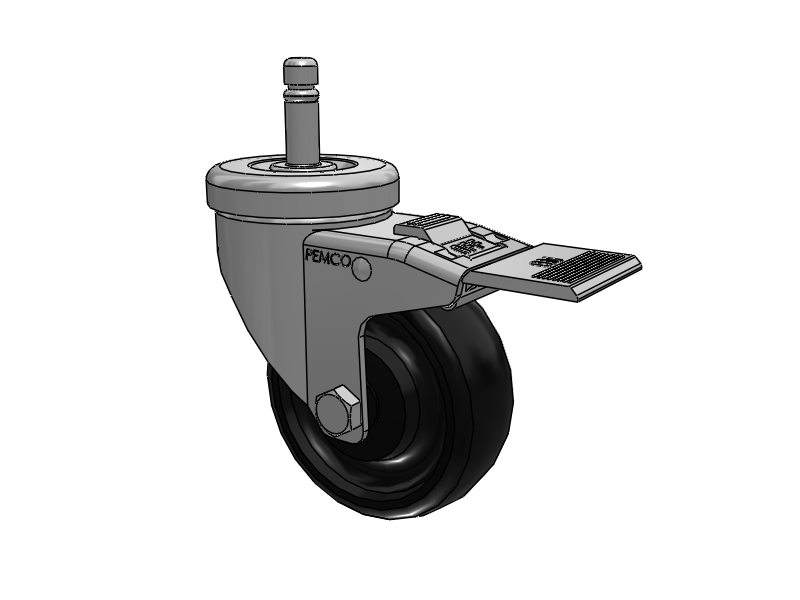 A-Line 1 1/4 Inch Wide Casters Grip Ring Stem Caster with 3.5 x 1.25 Polyolefin (POD) Wheel and Total Lock Brake