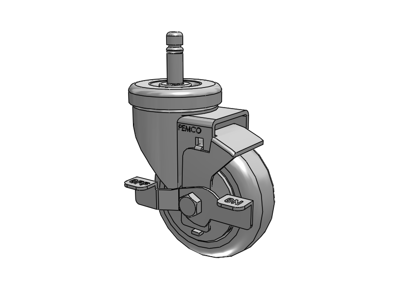 A-Line 1 1/4 Inch Wide Casters Grip Ring Stem Caster with 3.5 x 1.25 Thermo-Urethane (TPU) Wheel and Side Tread Lock Brake