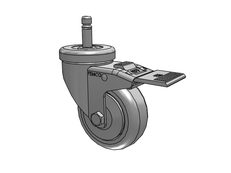 A-Line 1 1/4 Inch Wide Casters Grip Ring Stem Caster with 3.5 x 1.25 Thermo-Urethane (TPU) Wheel and Total Lock Brake