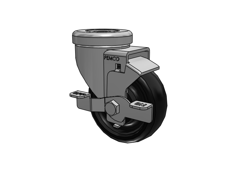 A-Line 1 1/4 Inch Wide Casters Hollow Kingpin Caster with 3.5 x 1.25 Polyolefin (POD) Wheel and Side Tread Lock Brake