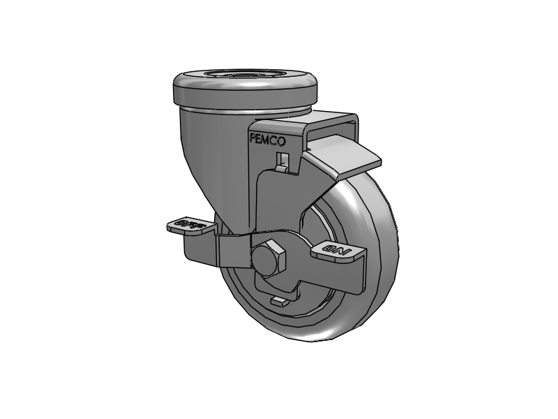 A-Line 1 1/4 Inch Wide Casters Hollow Kingpin Caster with 3.5 x 1.25 Thermo-Rubber (TPR) Wheel and Side Tread Lock Brake