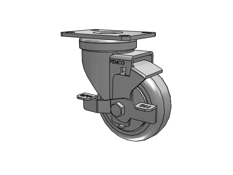 A-Line 1 1/4 Inch Wide Casters Top Plate Swivel Caster with 3.5 x 1.25 Thermo-Urethane (TPU) Wheel and Side Tread Lock Brake