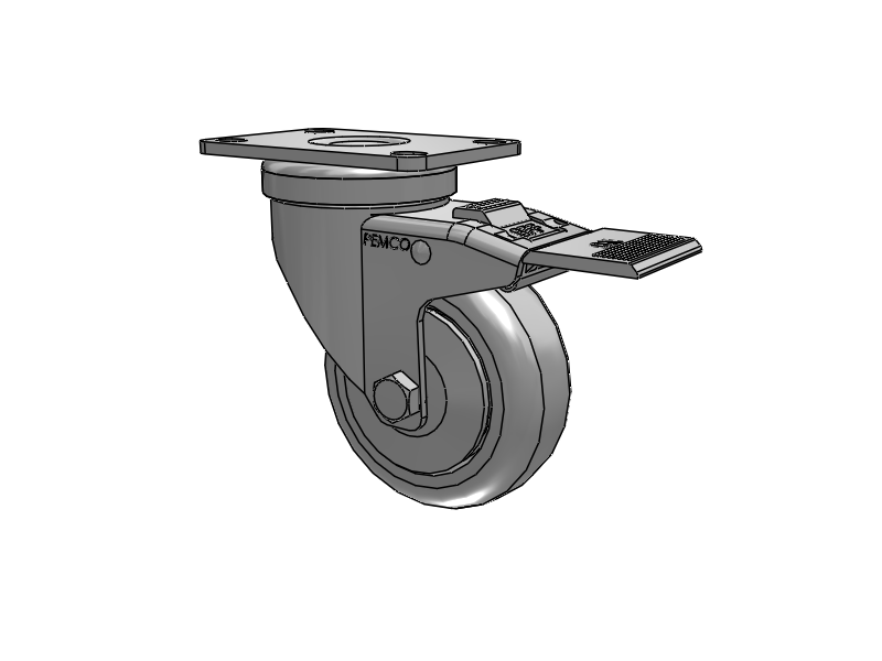 A-Line 1 1/4 Inch Wide Casters Top Plate Swivel Caster with 3.5 x 1.25 Thermo-Urethane (TPU) Wheel and Total Lock Brake