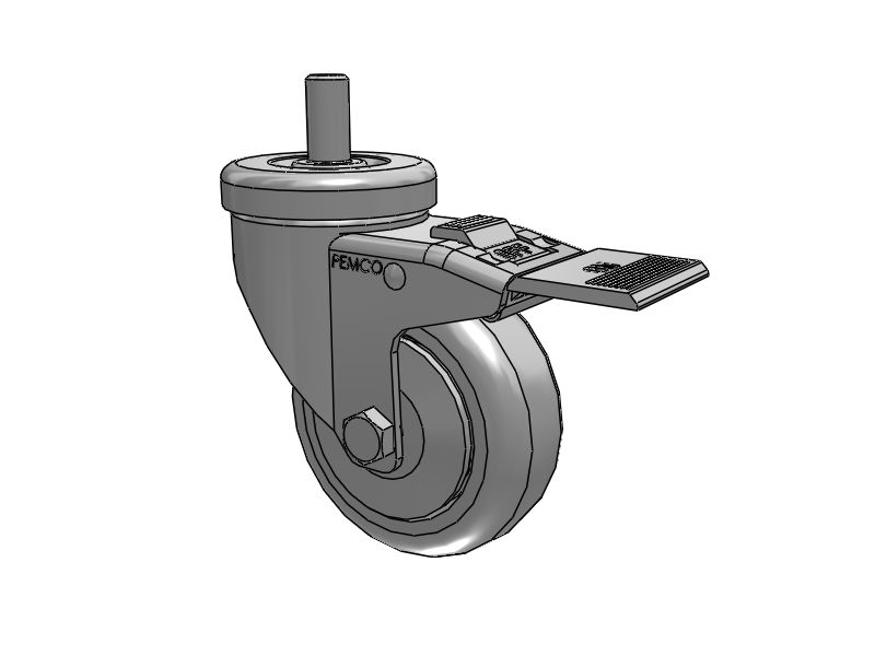 A-Line 1 1/4 Inch Wide Casters Threaded Stem Caster with 3.5 x 1.25 Thermo-Rubber (TPR) Wheel and Total Lock Brake