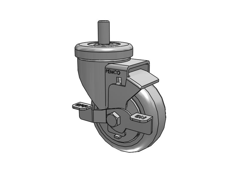 A-Line 1 1/4 Inch Wide Casters Threaded Stem Caster with 3.5 x 1.25 Thermo-Urethane (TPU) Wheel and Side Tread Lock Brake