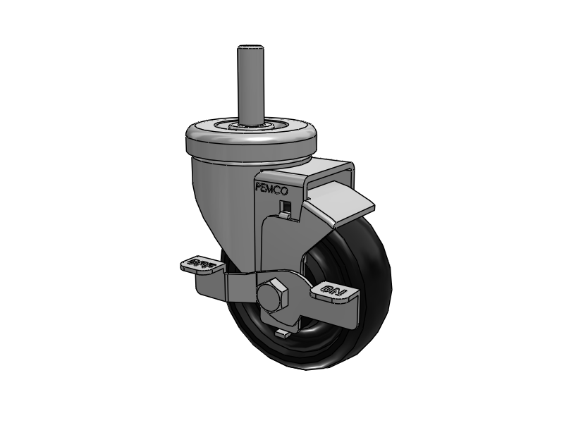 A-Line 1 1/4 Inch Wide Casters Threaded Stem Caster with 3.5 x 1.25 Polyolefin (POD) Wheel and Side Tread Lock Brake