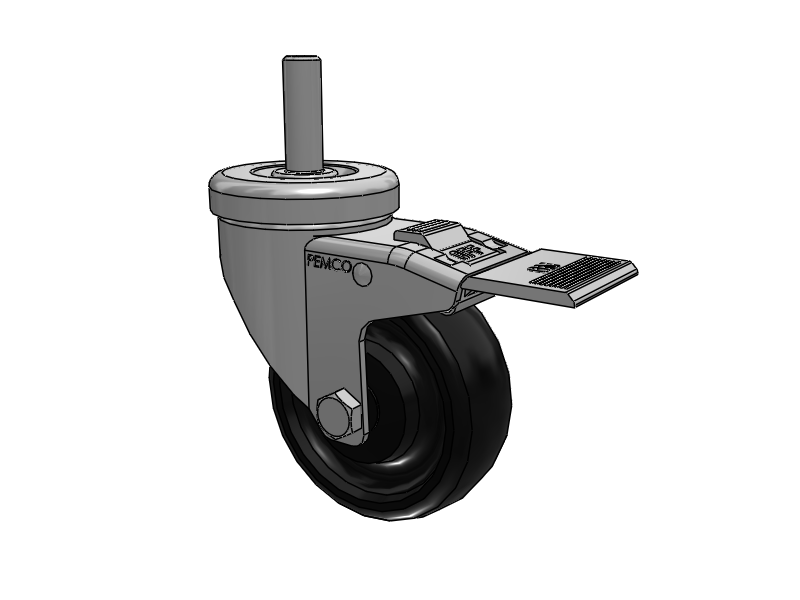 A-Line 1 1/4 Inch Wide Casters Threaded Stem Caster with 3.5 x 1.25 Polyolefin (POD) Wheel and Total Lock Brake