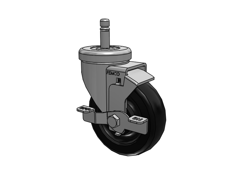 A-Line 1 1/4 Inch Wide Casters Grip Ring Stem Caster with 4 x 1.25 Polyolefin (POD) Wheel and Side Tread Lock Brake
