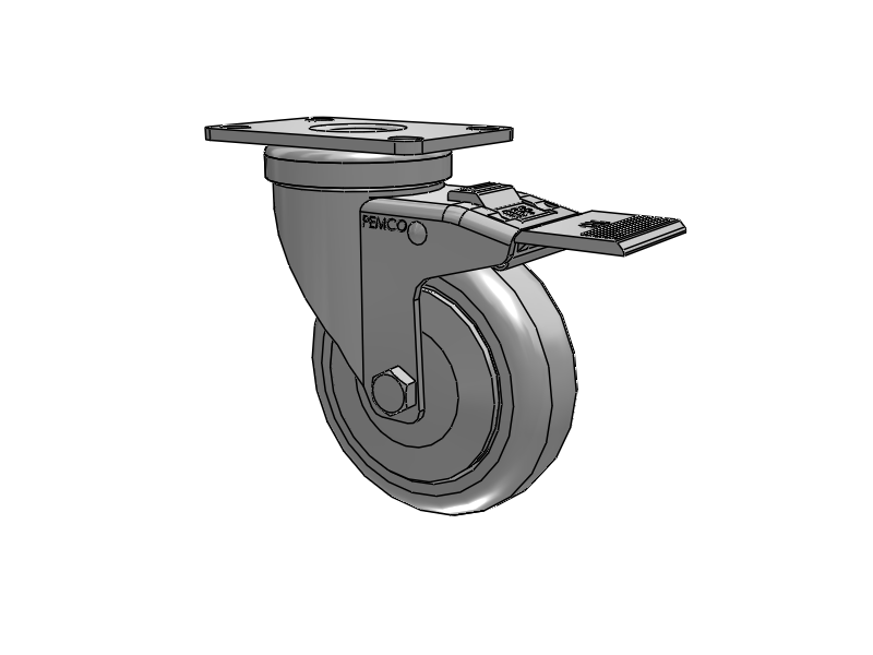 A-Line 1 1/4 Inch Wide Casters Top Plate Swivel Caster with 4 x 1.25 Thermo-Rubber (TPR) Wheel and Total Lock Brake
