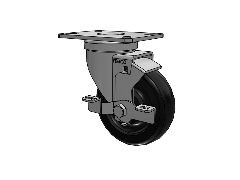 A-Line 1 1/4 Inch Wide Casters Top Plate Swivel Caster with 4 x 1.25 Polyolefin (POD) Wheel and Side Tread Lock Brake