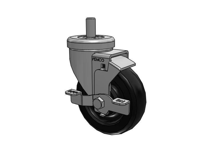 A-Line 1 1/4 Inch Wide Casters Threaded Stem Caster with 4 x 1.25 Polyolefin (POD) Wheel and Side Tread Lock Brake