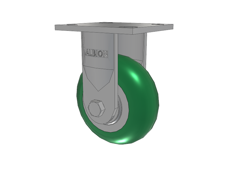 16 Series Top Plate Rigid Caster with 5 x 2 Green Tread on Aluminum Core PM - Round Polyurethane (Aluminum Core) Wheel