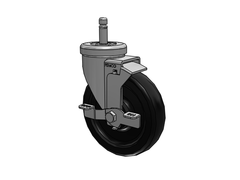 A-Line 1 1/4 Inch Wide Casters Grip Ring Stem Caster with 5 x 1.25 Polyolefin (POD) Wheel and Side Tread Lock Brake