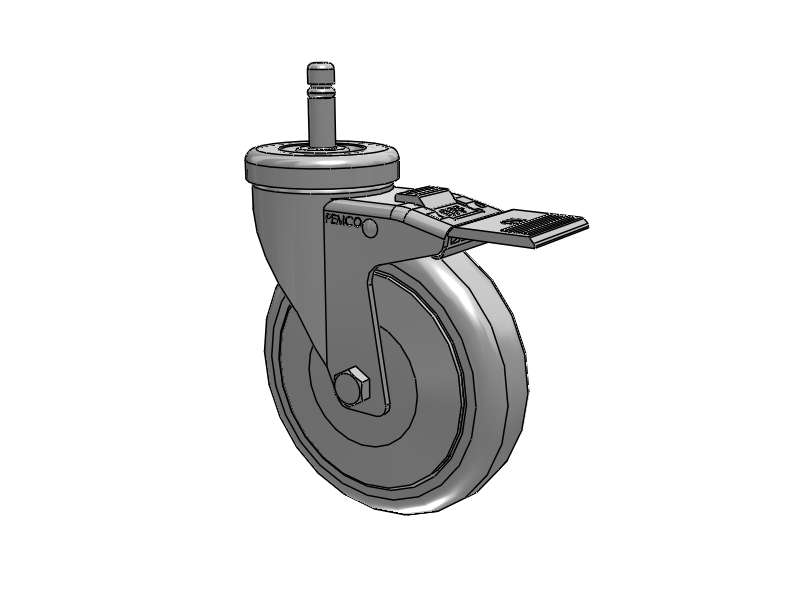 A-Line 1 1/4 Inch Wide Casters Grip Ring Stem Caster with 5 x 1.25 Thermo-Urethane (TPU) Wheel and Total Lock Brake