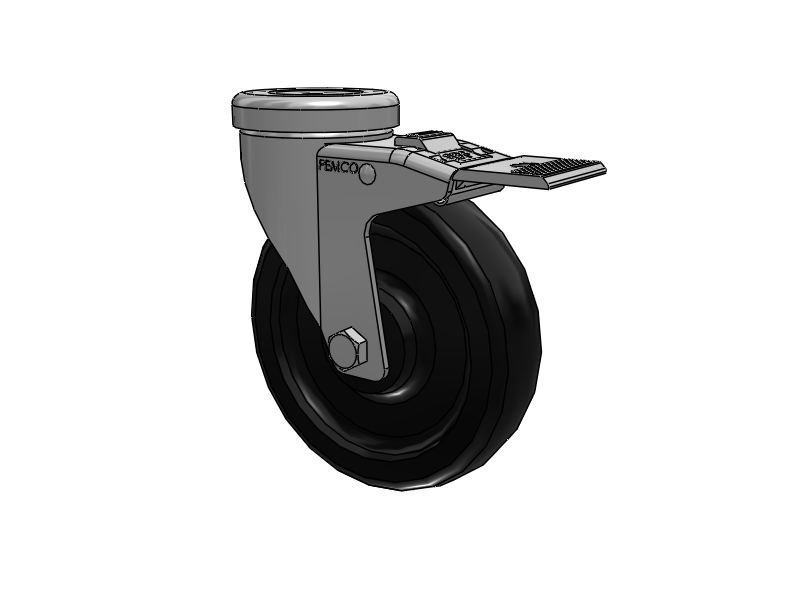 A-Line 1 1/4 Inch Wide Casters Hollow Kingpin Caster with 5 x 1.25 Polyolefin (POD) Wheel and Total Lock Brake