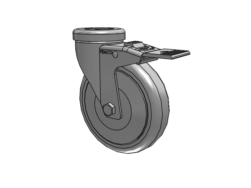 A-Line 1 1/4 Inch Wide Casters Hollow Kingpin Caster with 5 x 1.25 Thermo-Rubber (TPR) Wheel and Total Lock Brake