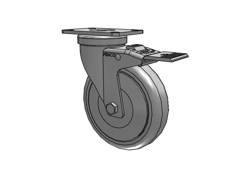 A-Line 1 1/4 Inch Wide Casters Top Plate Swivel Caster with 5 x 1.25 Thermo-Urethane (TPU) Wheel and Total Lock Brake