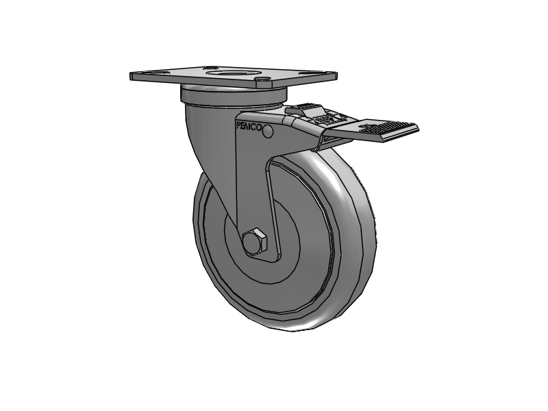 A-Line 1 1/4 Inch Wide Casters Top Plate Swivel Caster with 5 x 1.25 Thermo-Rubber (TPR) Wheel and Total Lock Brake